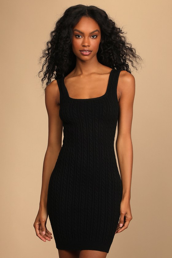 Black Mini Dress - Knit Dress - Bodycon ...